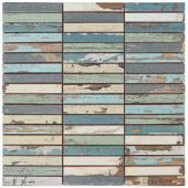 0.7x4 Wood Rectangles Mix Beige Blue Ceramic Mosaic | Tile Center