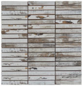 0.7"x4" Wood Rectangles Mix White Grey Ceramic Mosaic | Tile Center