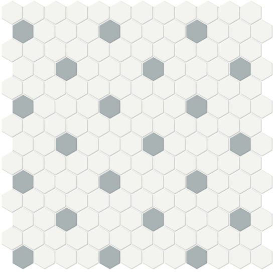 1" White w/ Cloud Blue Matte Hex Mosaic | Tile Center