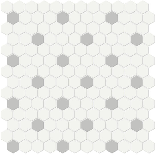 1" White w/ Loft Grey Matte Hex Mosaic | Tile Center