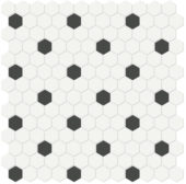 1" White w/ Retro Black Matte Hex Mosaic | Tile Center