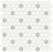 1" White w/ Soft Sage Matte Hex Mosaic | Tile Center