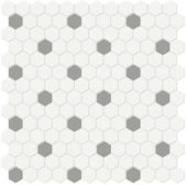 1" White w/ Taupe Matte Hex Mosaic | Tile Center