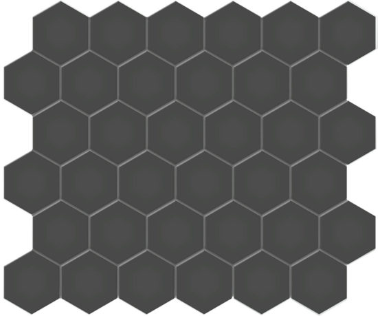 2" Retro Black Matte Unglazed Hex Mosaic | Tile Center