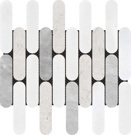 2″x6″ Elongated Round White Grey Beige Marble Mix