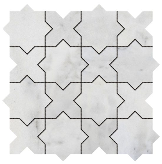 3″x3″ Cross & Star White Grey Marble