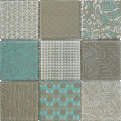 4"X4" Beige Green Glass Geometric Random Pattern Mosaic | Tile Center