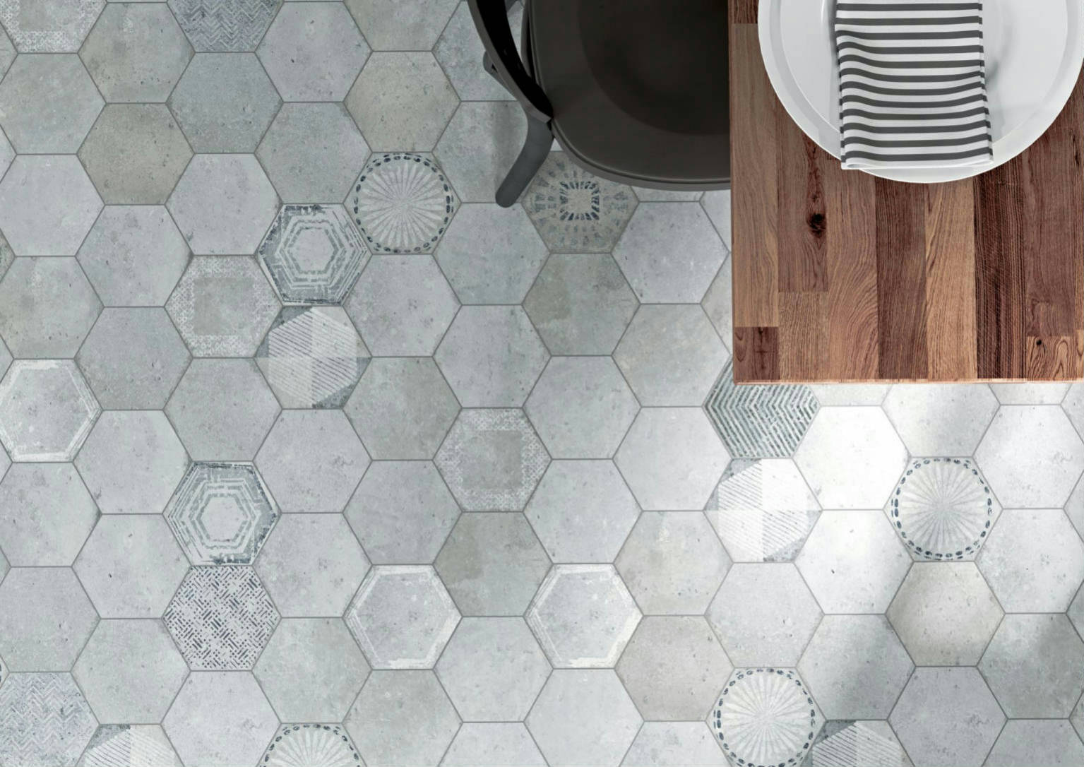 Alma 5.5x6.3” Grey and Grey Decor Hexagon | Tile Center