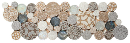 Beige Penny Round Décor / Glass Interlocking Border | Tile Center