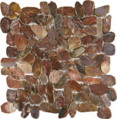 Brown Sliced Polished Pebble Interlocking Mosaic | Tile Center