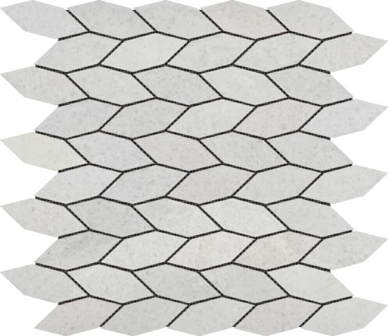 Elongated Hexagon White Grey “Leaves” Mosaic