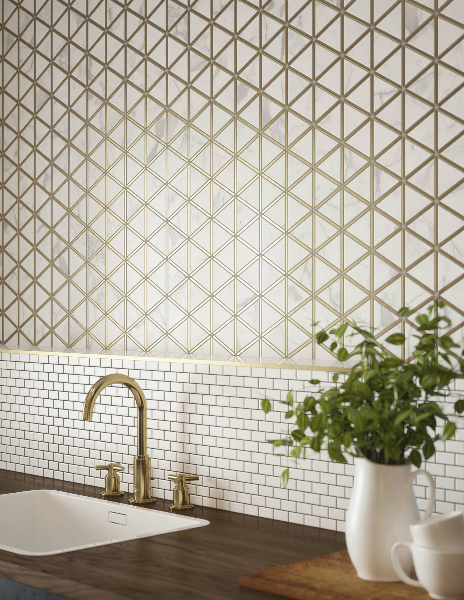 Gilded Triangles Mosaic, Creek Trail Mosaic | Tile Center