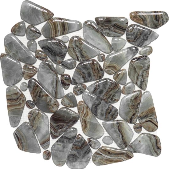 Glass Pebble Grey Beige Mix Marble Pattern Mix Mosaic