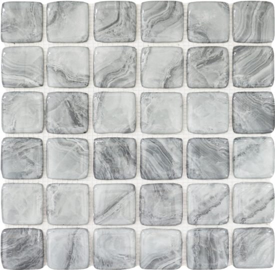Glass Square Light Grey Marble Pattern Mix Mosaic | Tile Center