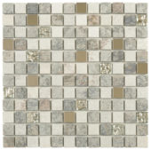 Grey Beige Glass Quartzite And Metal Décor 7/8"X7/8" Mosaic | Tile Center
