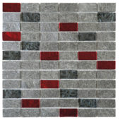 Grey Natural Quartzite Red Glass Mosaic 1"X2" | Tile Center