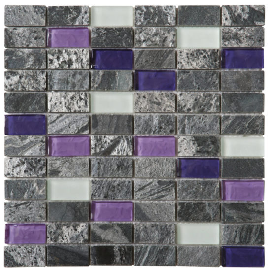 Grey Polished Quartzite Purple & White Glass Mosaic 1"X2" | Tile Center