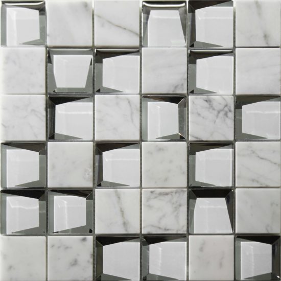 Marble & Glass 2″x2″ White Mix Mosaic