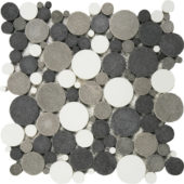 Mix White/Black/Grey Reconstituted Round Interlocking Mosaic | Tile Center