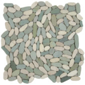 Mix White/Green Sliced Matte Pebble Interlocking Mosaic | Tile Center