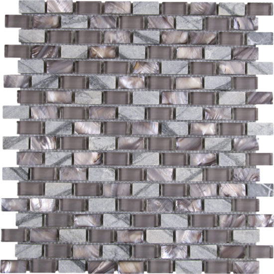Mother Of Pearl Glass Marble Taupe Grey Mix Brick Mosaic | Tile Center