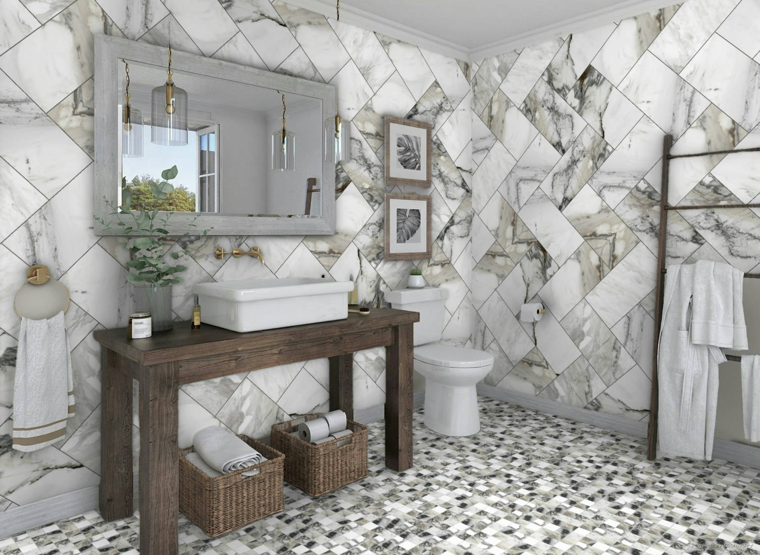 Mystique 112x24" and 2x2 Mosaic Allure Blue | Tile Center