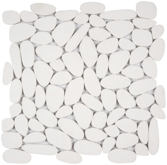 White Sliced Reconstituted Pebble Interlocking Mosaic | Tile Center