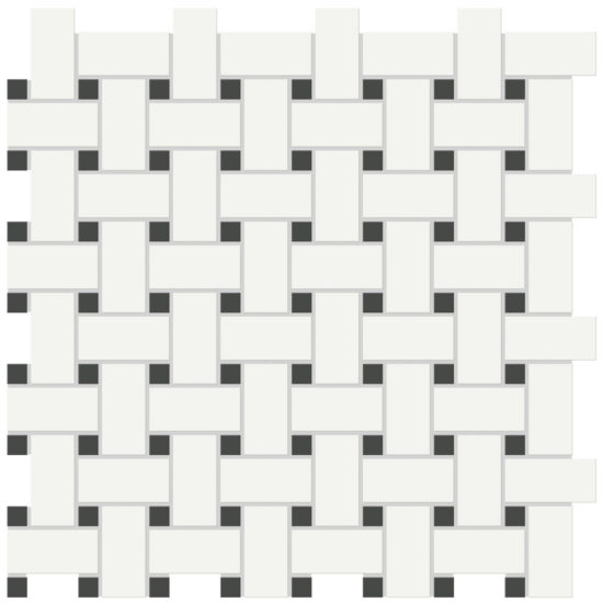 White w/Retro Black Matte Basketweave Mosaic | Tile Center