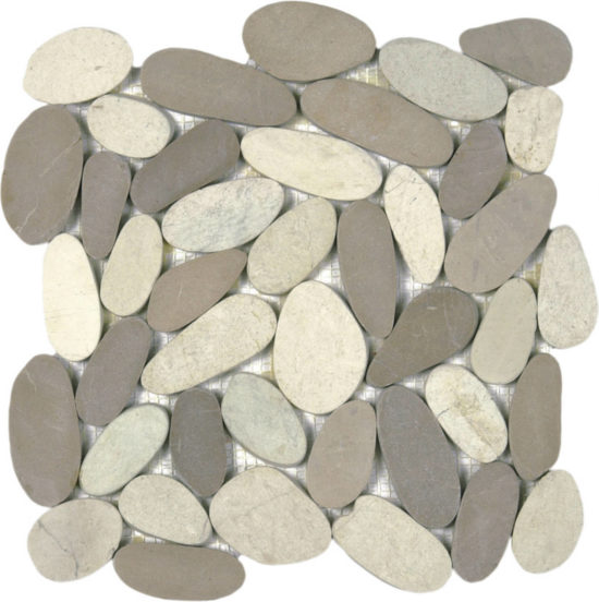 White/Beige Xl Sliced Matte Pebble Interlocking | Tile Center